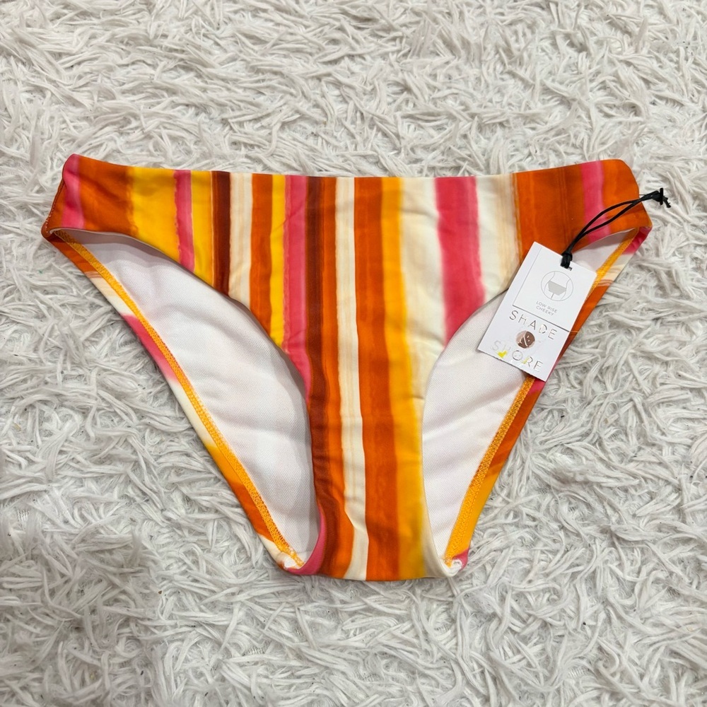 Shade & short striped low rise cheeky bikini bottom orange red size XS
